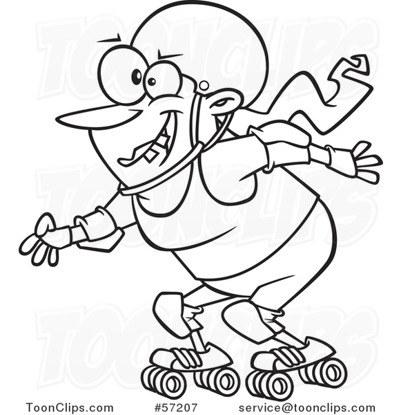 Cartoon Outline Roller Derby Lady Skating