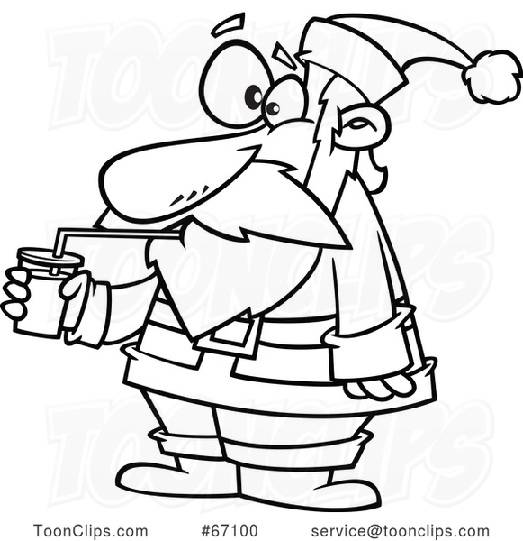 Cartoon Outline Santa Drinking a Smoothie