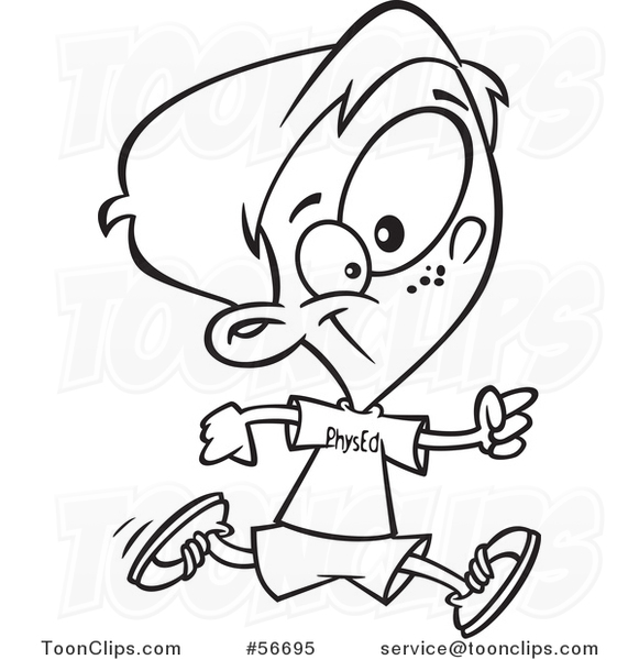 Cartoon Outline School Boy Running in Gym Glass