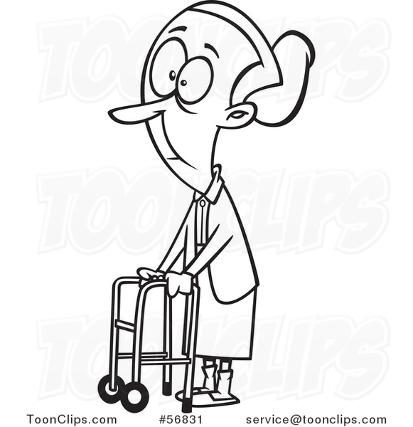 Cartoon Outline Senior Lady Using a Walker to Get Around #56831 by Ron ...