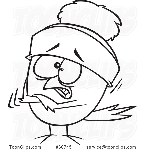 Cartoon Outline Shivering Robin Bird