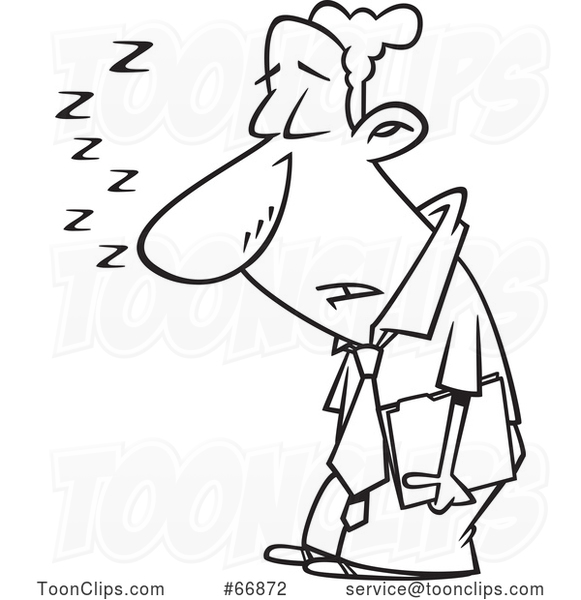 Cartoon Outline Sleep Deprived Businessman Sleeping Standing up