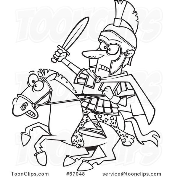 Cartoon Outline Spartan Soldier, Alexander the Great, Wielding a Sword on a  Horse #57048 by Ron Leishman