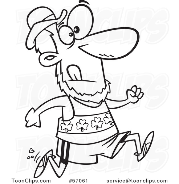 Cartoon Outline St Patricks Day Leprechaun Running a Marathon