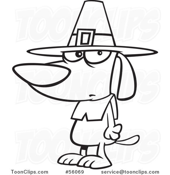 Cartoon Outline Thanksgiving Pilgrim Dog