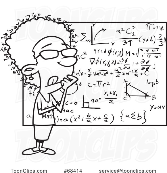 Cartoon Outline Thinking Female Mathematician