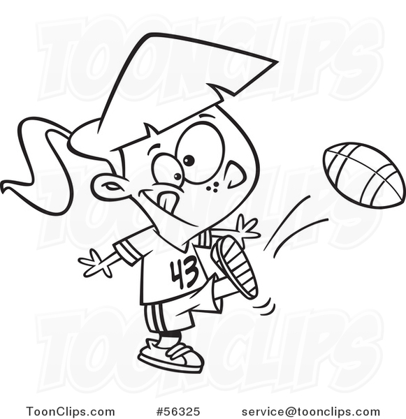 Cartoon Outline Tom Boy Girl Kicking a Football