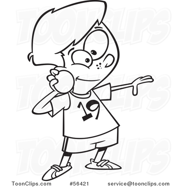 Cartoon Outline Track and Field Boy Throwing a Shot Put