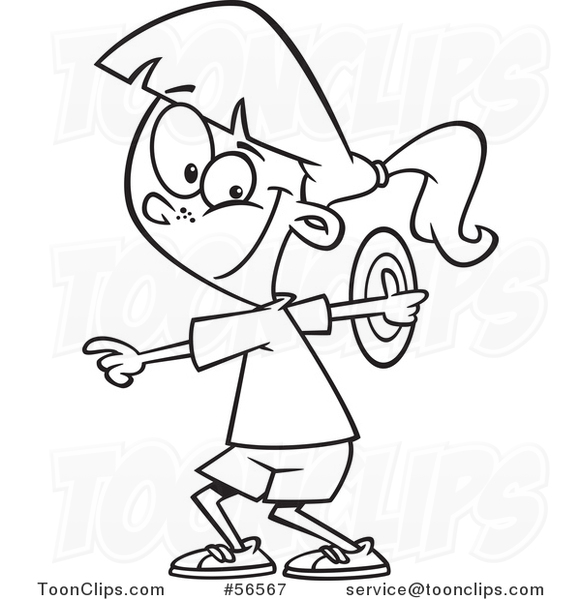 Cartoon Outline Track and Field Girl Doing the Discus Throw