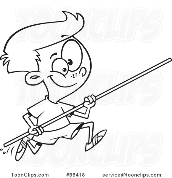 Cartoon Outline Track and Field Pole Vault Boy Running