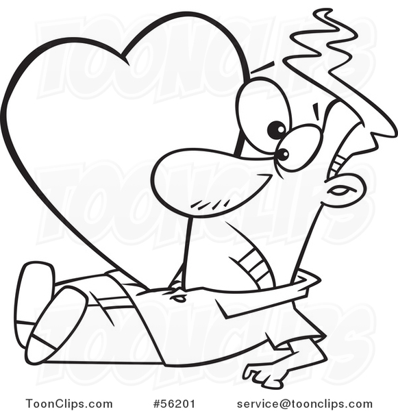 Cartoon Outline Valentine Heart Crushing a Guy