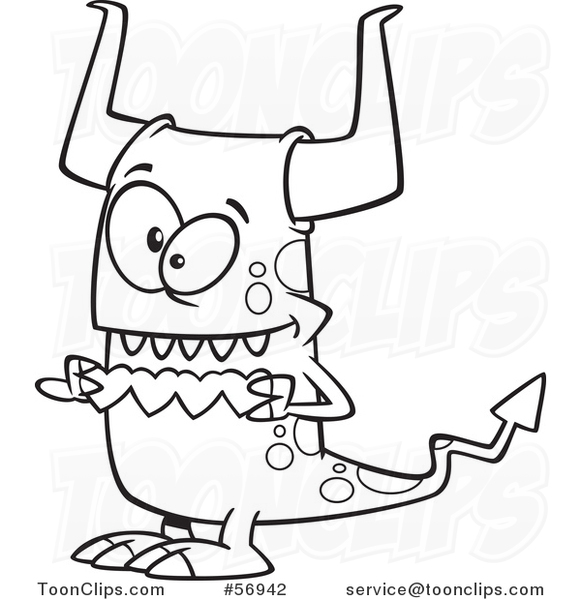 Cartoon Outline Valentine Monster Holding a String of Paper Hearts