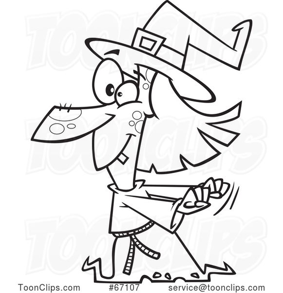 Cartoon Outline Witch Dancing