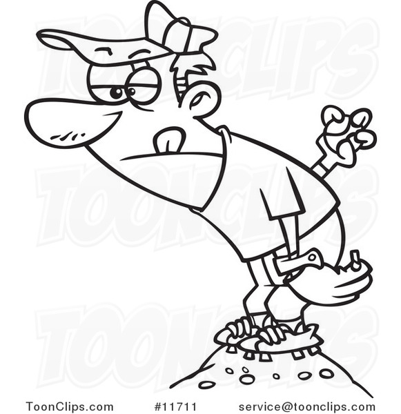Cartoon Outlined Baseball Pitcher on the Mound