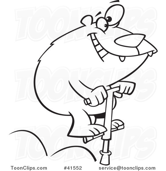 Cartoon Outlined Bear Jumping on a Pogo Stick