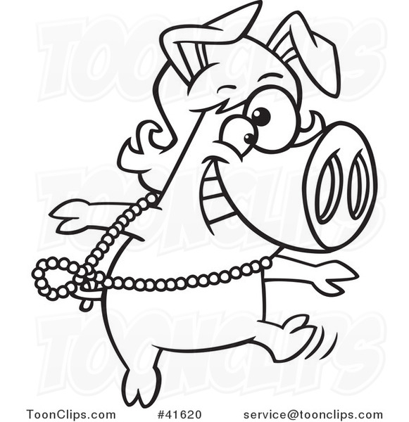 Cartoon Outlined Dancing Pig in a Wig