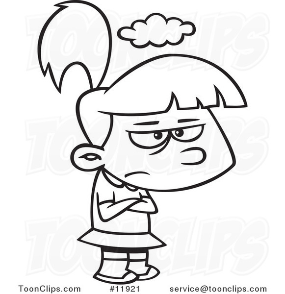 Cartoon Outlined Grumpy Girl with a Cloud over Her Head #11921 by Ron  Leishman