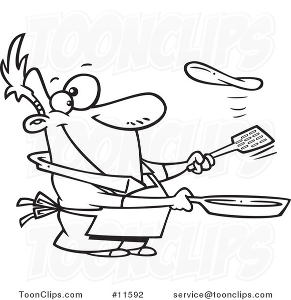 Cartoon Outlined Guy Flipping a Flapjack