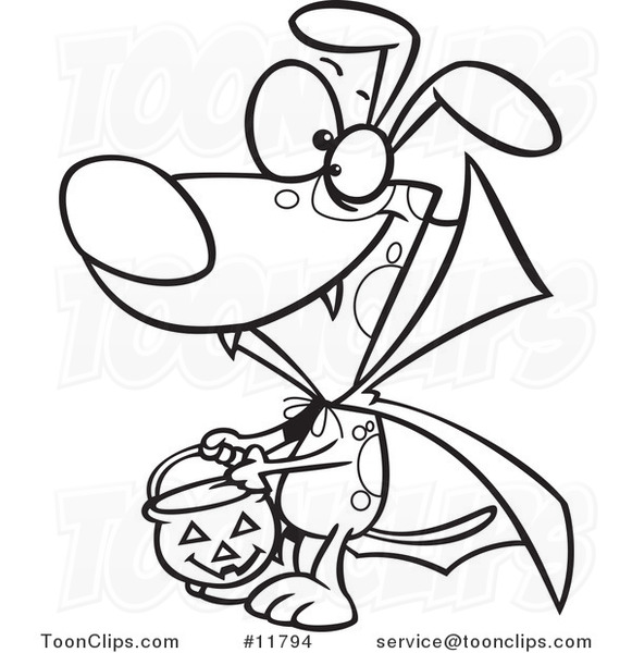 Cartoon Outlined Halloween Vampire Dog Character Trick or Treating