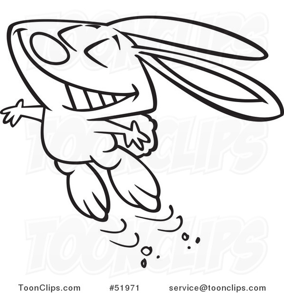 Cartoon Outlined Happy Bunny Jumping with Glee #51971 by Ron Leishman