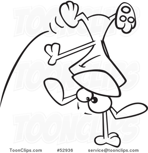 Cartoon Outlined Happy Dog Doing a Cartwheel