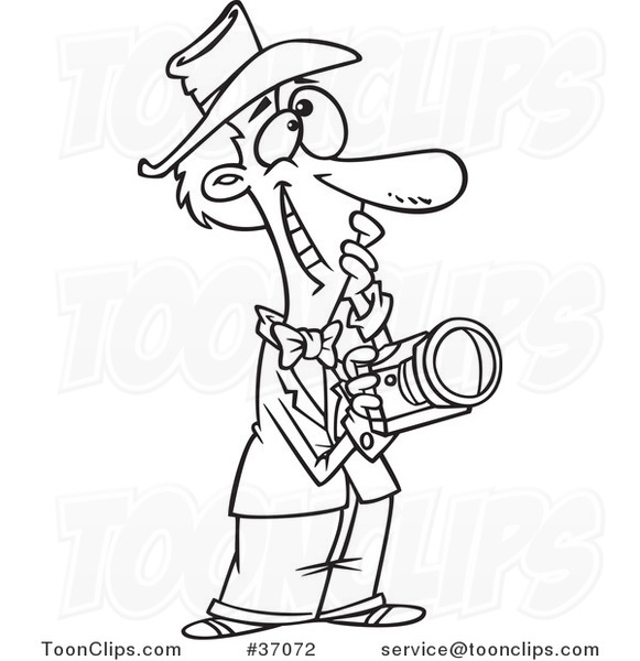 Cartoon Outlined Happy Photographer Thinking