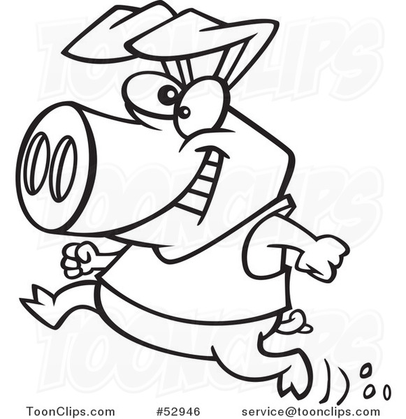 Cartoon Outlined Happy Pig Running in a Shirt