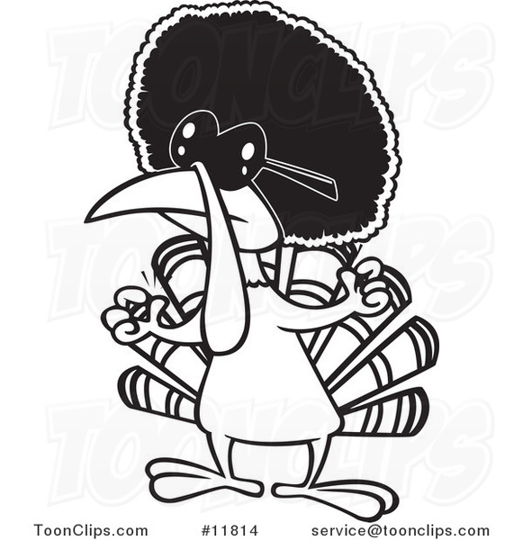 Cartoon Outlined Jive Turkey Bird with an Afro