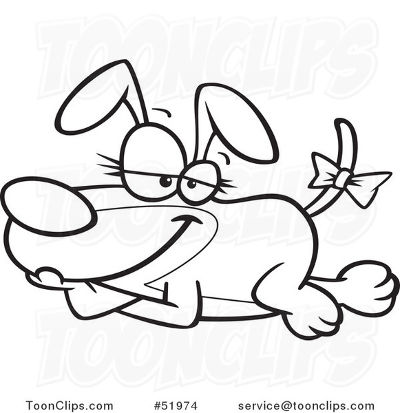 Cartoon Outlined Modling Dog with a Bow on Her Tail