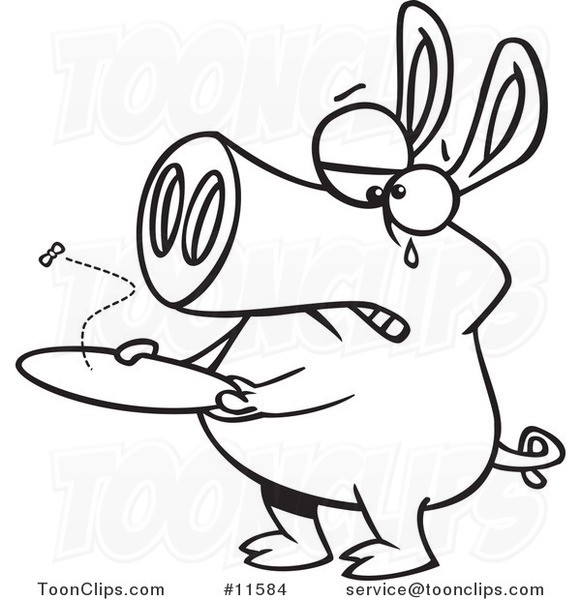 Cartoon Outlined Pig with an Empty Plate