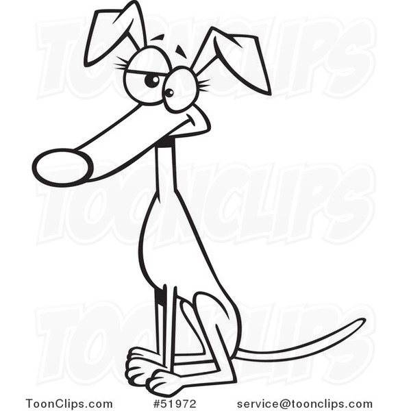 Cartoon Outlined Sitting Female Greyhound Dog