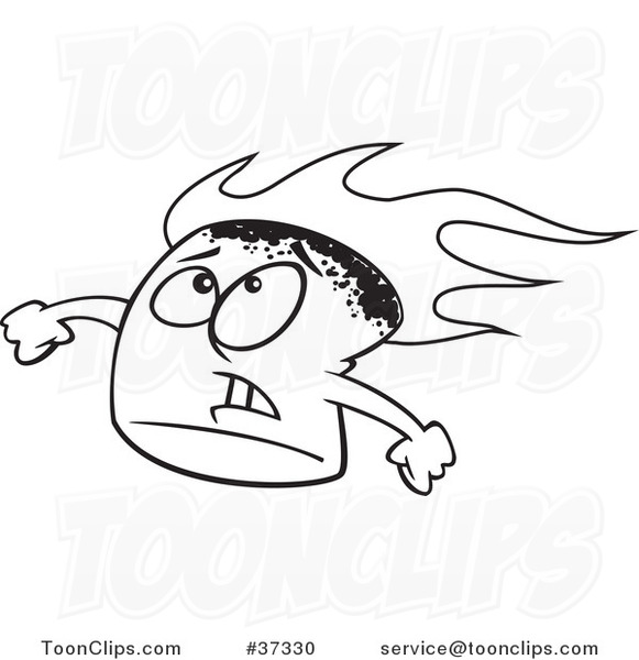 Cartoon Outlined Stressed Flaming Marshmallow