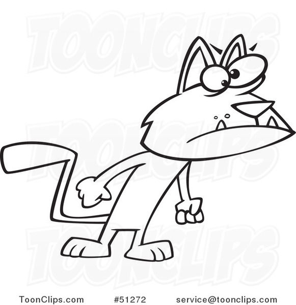 Cartoon Outlined Surly Cat with Fists at His Side