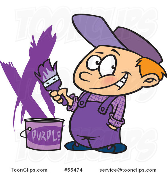 Cartoon Painter Boy with a Bucket of Purple Paint