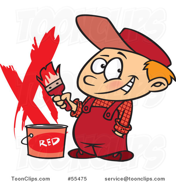 Cartoon Painter Boy with a Bucket of Red Paint