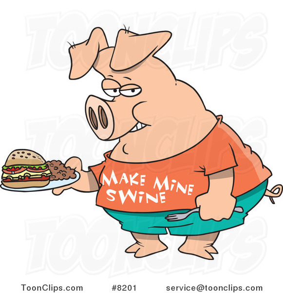 Cartoon Pig Carrying a Sandwich