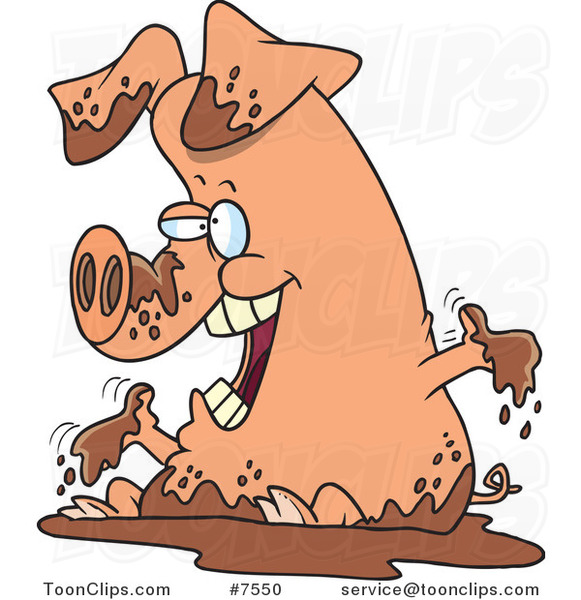 Cartoon Pig Playing in Mud