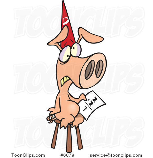 Cartoon Pig Wearing a Dunce Hat