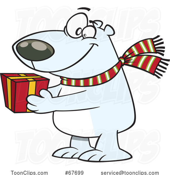 Cartoon Polar Bear Giving a Gift