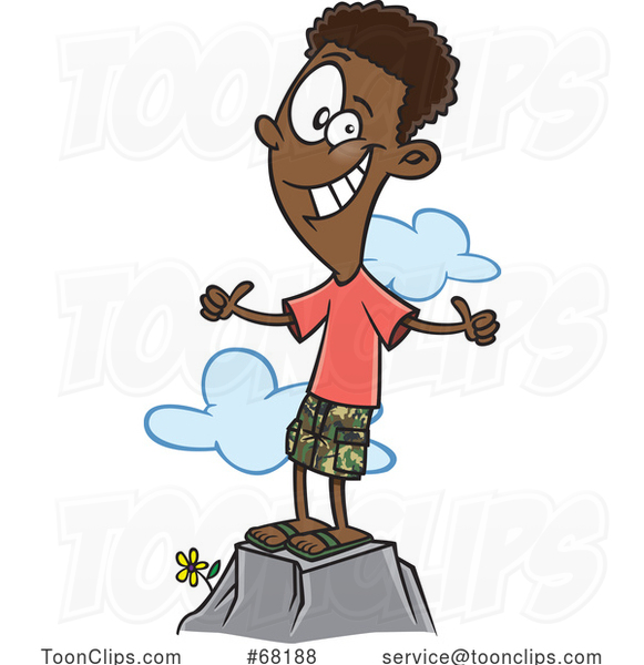 Cartoon Positive Boy or Guy on a Mountain