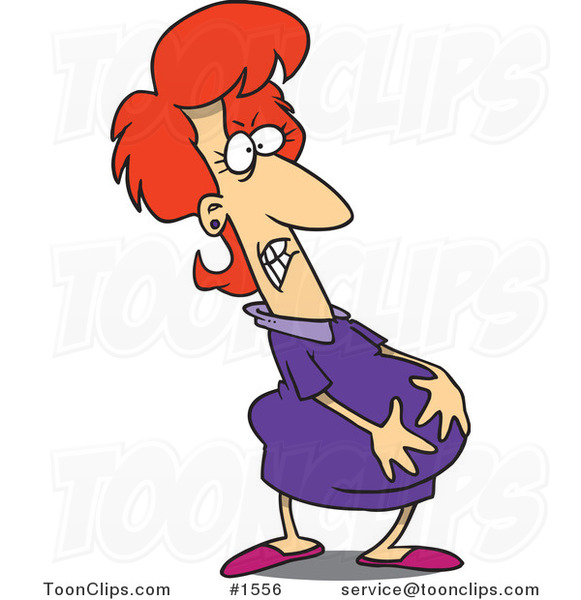 Cartoon Pregnant Lady Holding Her Belly #1556 by Ron Leishman