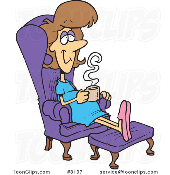 Cartoon Pregnant Lady Relaxing in a Chair with a Warm Beverage #3197 by Ron  Leishman