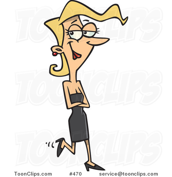 Cartoon Pretty Lady Walking in a Black Dress #470 by Ron Leishman