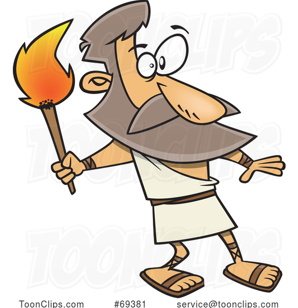 Cartoon Prometheus the God of Fire with a Torch