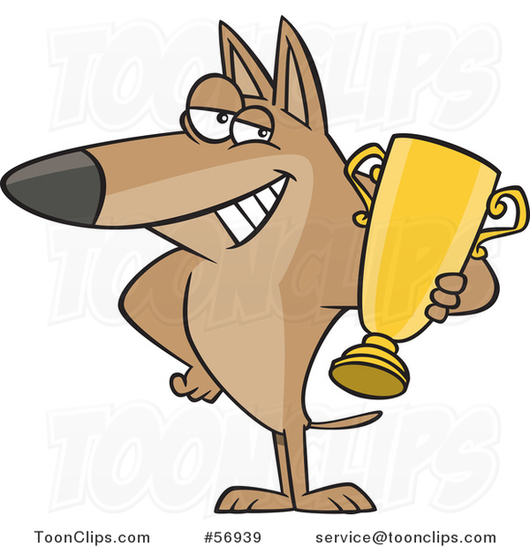 Cartoon Proud Dog Champion Holding a Gold Trophy