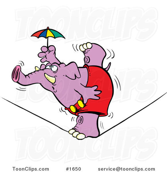 Cartoon Purple Elephant Balanced on One Foot on a Tight Rope #1650