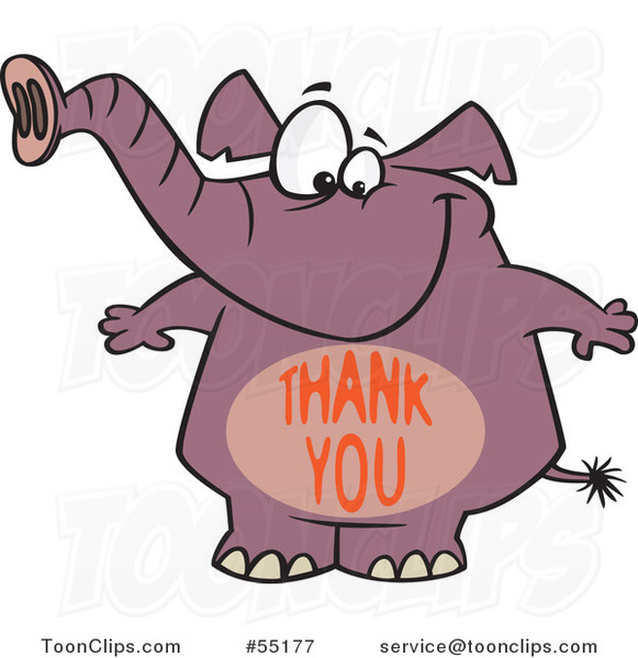 Cartoon Purple Elephant with a Thank You Belly