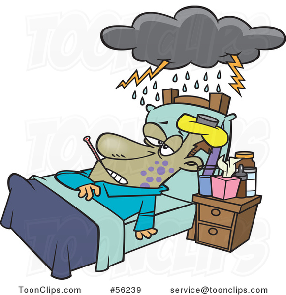 Cartoon Really Sick Guy Resting in Bed, with a Cloud over Him #56239 by Ron  Leishman