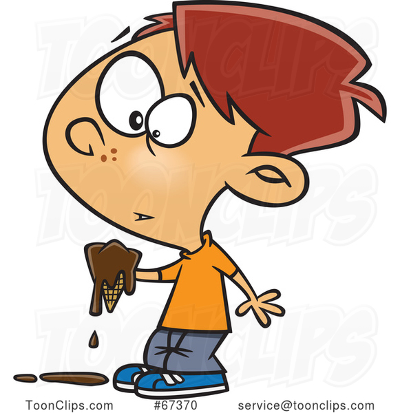 Cartoon Red Haired White Boy Holding Melting Chocolate