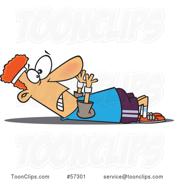 Cartoon Red Haired White Guy Struggling to Do Sit Ups